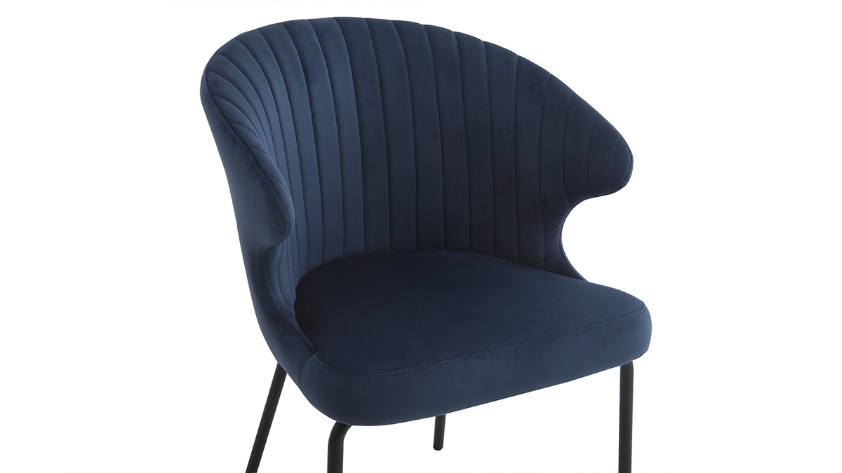 Chaise design en tissu velours bleu foncé et métal noir REQUIEM