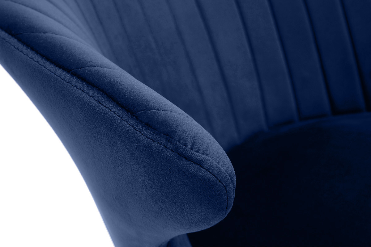 Chaise design en tissu velours bleu fonc et mtal noir REQUIEM