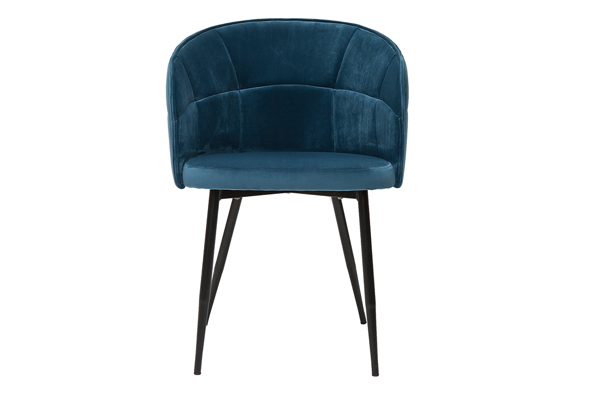 Chaise design en tissu velours bleu ptrole et mtal noir JOLLY