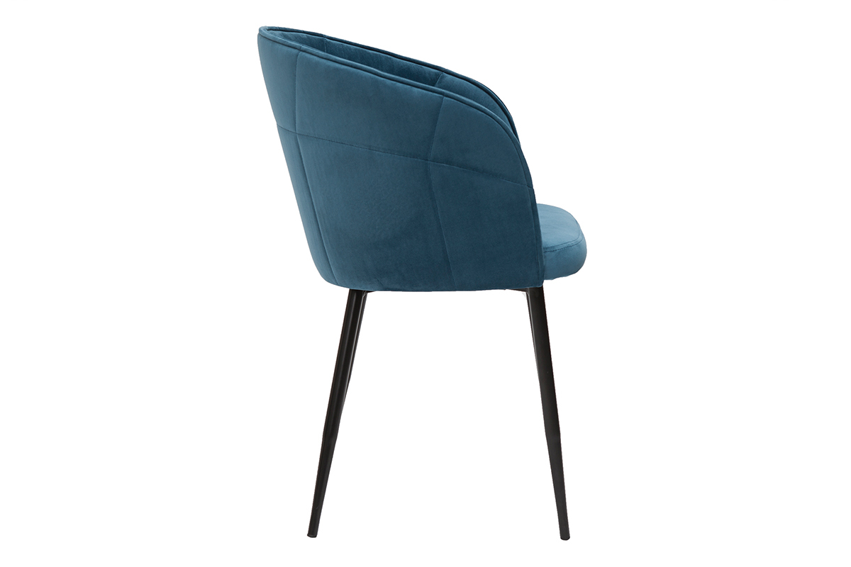 Chaise design en tissu velours bleu ptrole et mtal noir JOLLY