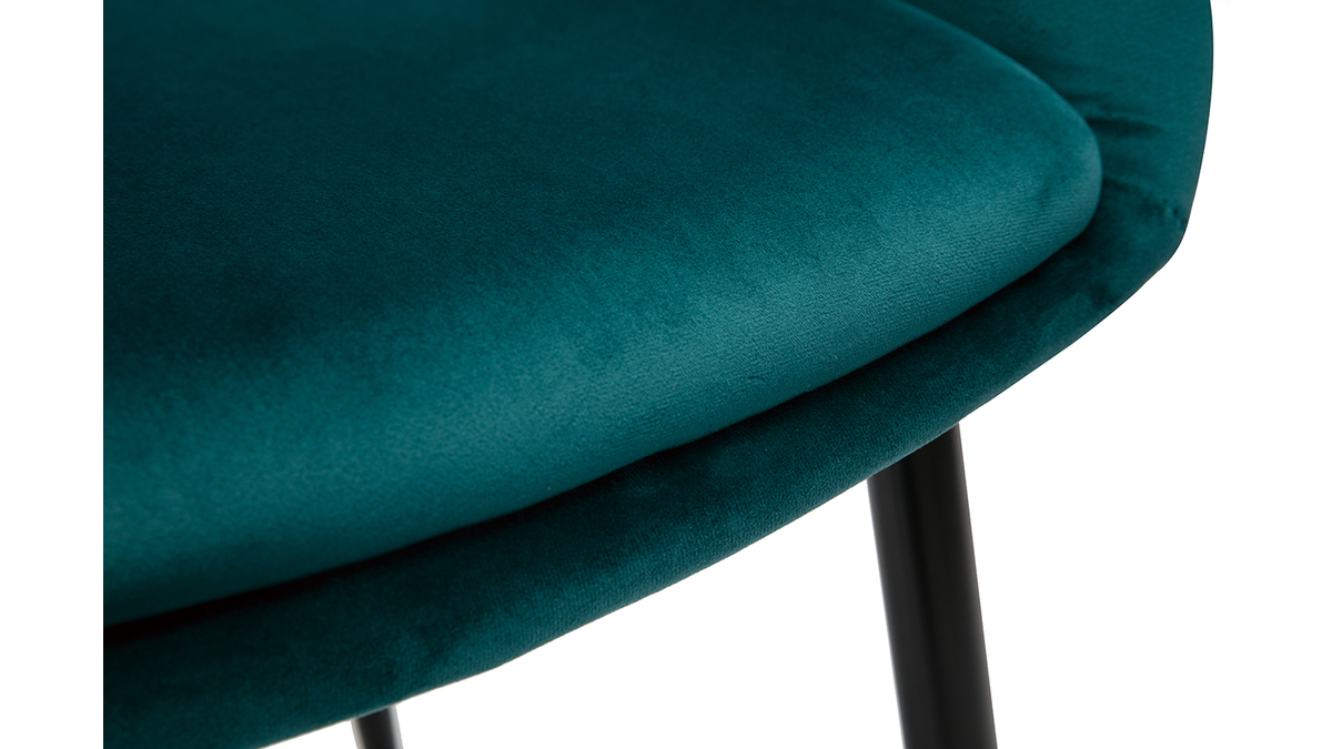 Chaise design en tissu velours bleu ptrole et mtal noir PRISMA