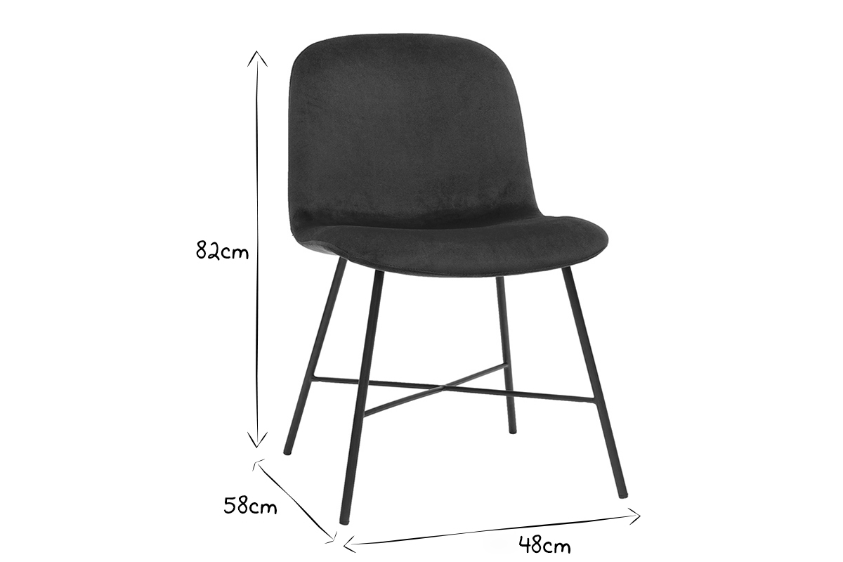 Chaise design en tissu velours gaufr bleu canard et mtal noir ARCADE