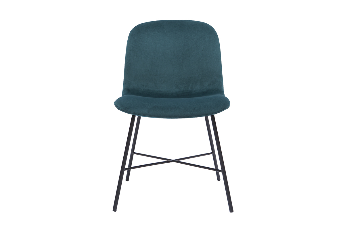 Chaise design en tissu velours gaufr bleu canard et mtal noir ARCADE