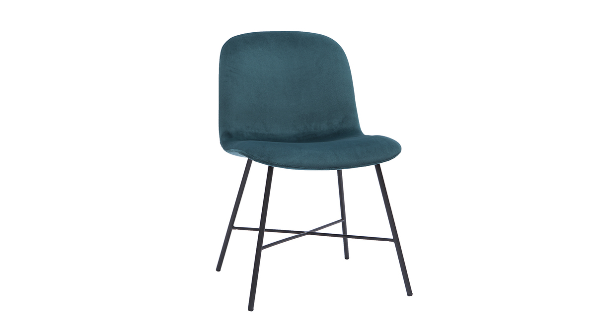 Chaise design en tissu velours gaufr bleu canard et mtal noir ARCADE