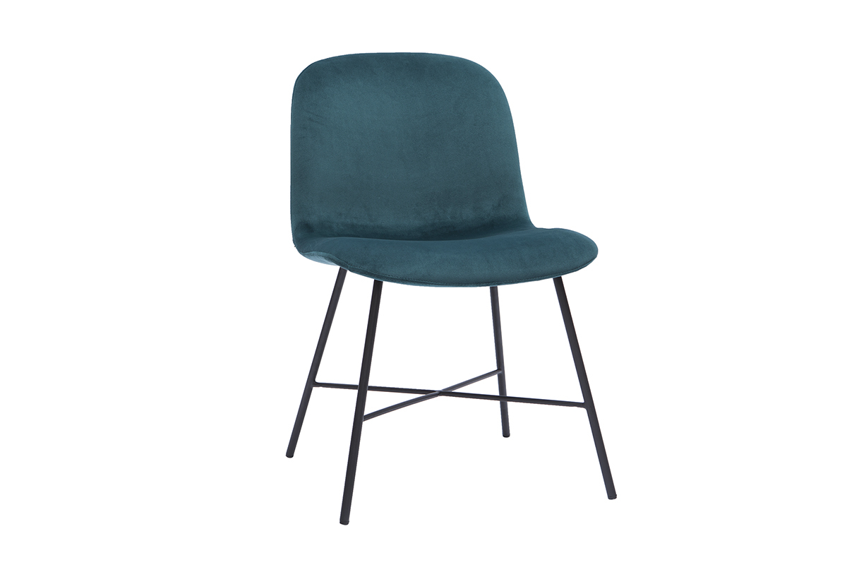 Chaise design en tissu velours gaufr bleu canard et mtal noir ARCADE