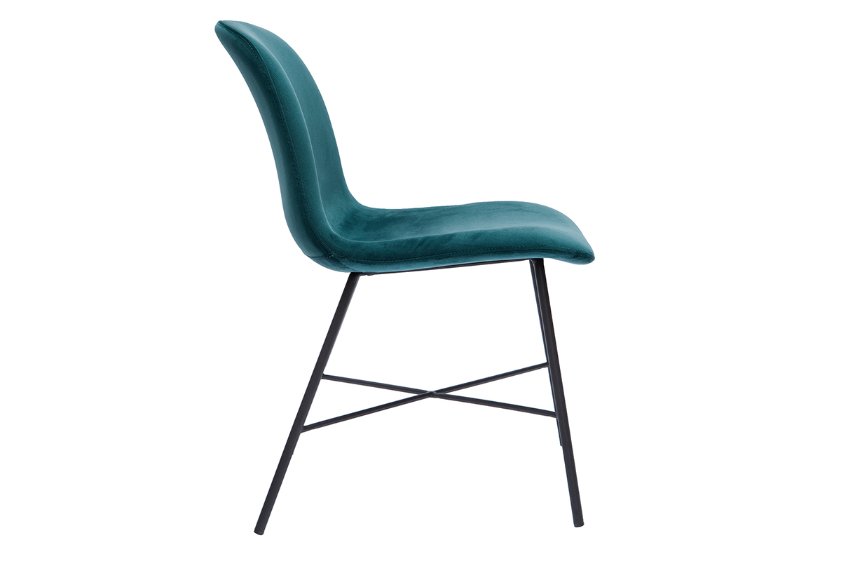 Chaise design en tissu velours gaufr bleu canard et mtal noir ARCADE