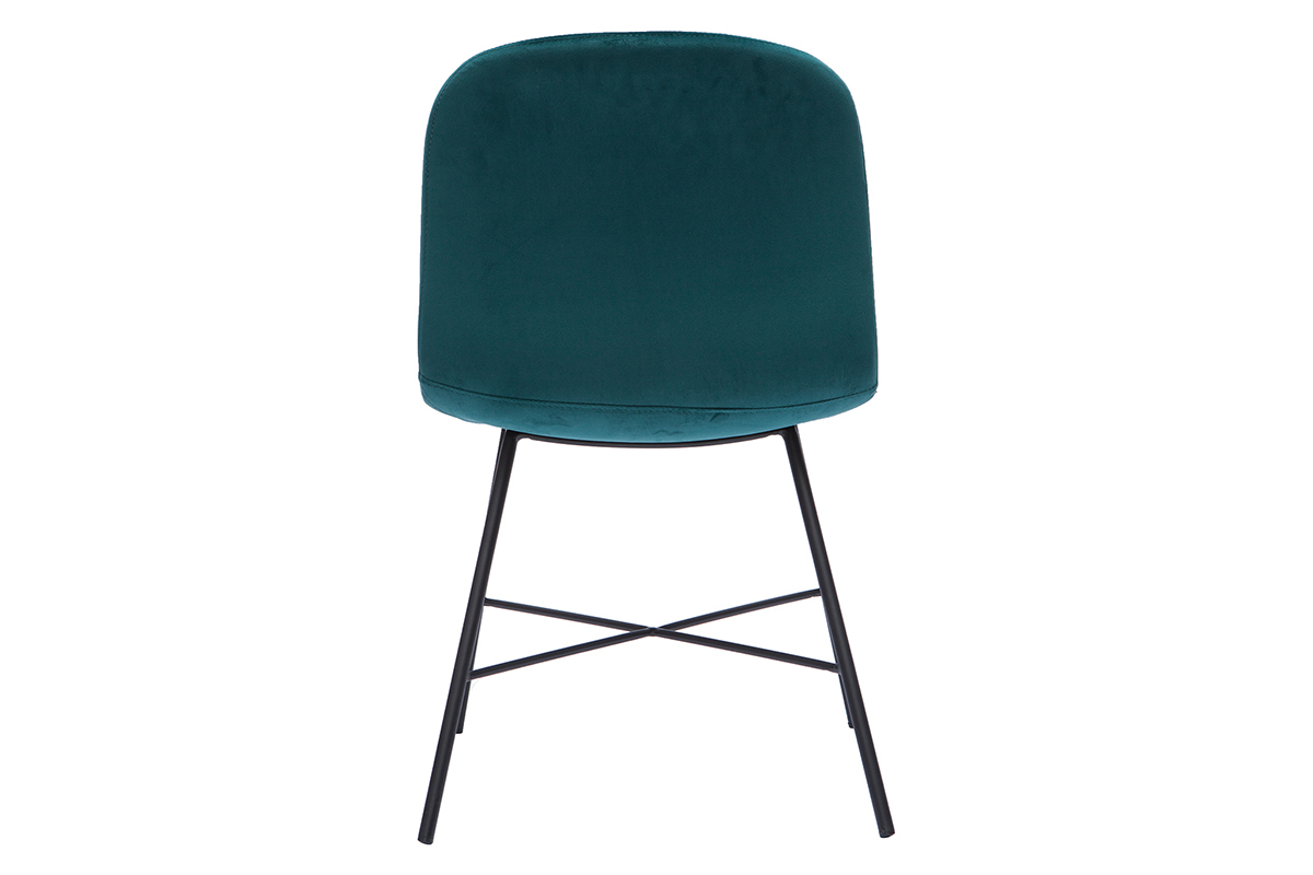 Chaise design en tissu velours gaufr bleu canard et mtal noir ARCADE