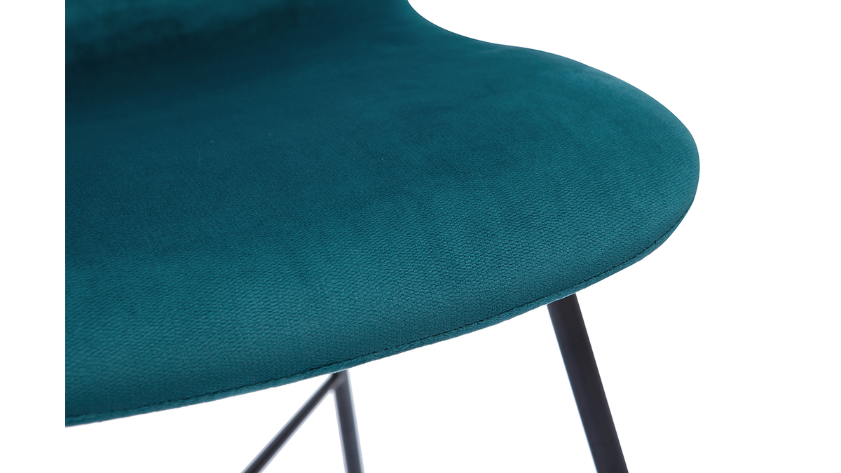 Chaise design en tissu velours gaufr bleu canard et mtal noir ARCADE
