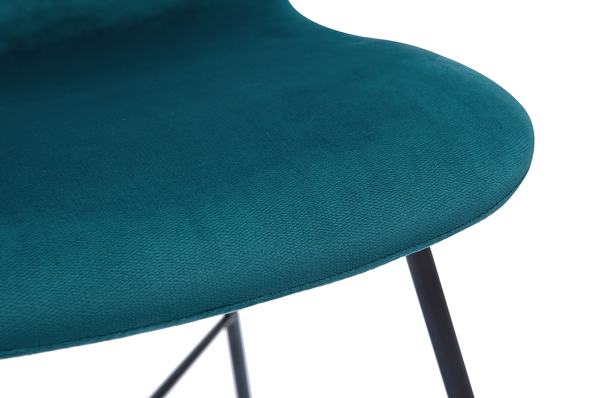 Chaise design en tissu velours gaufr bleu canard et mtal noir ARCADE