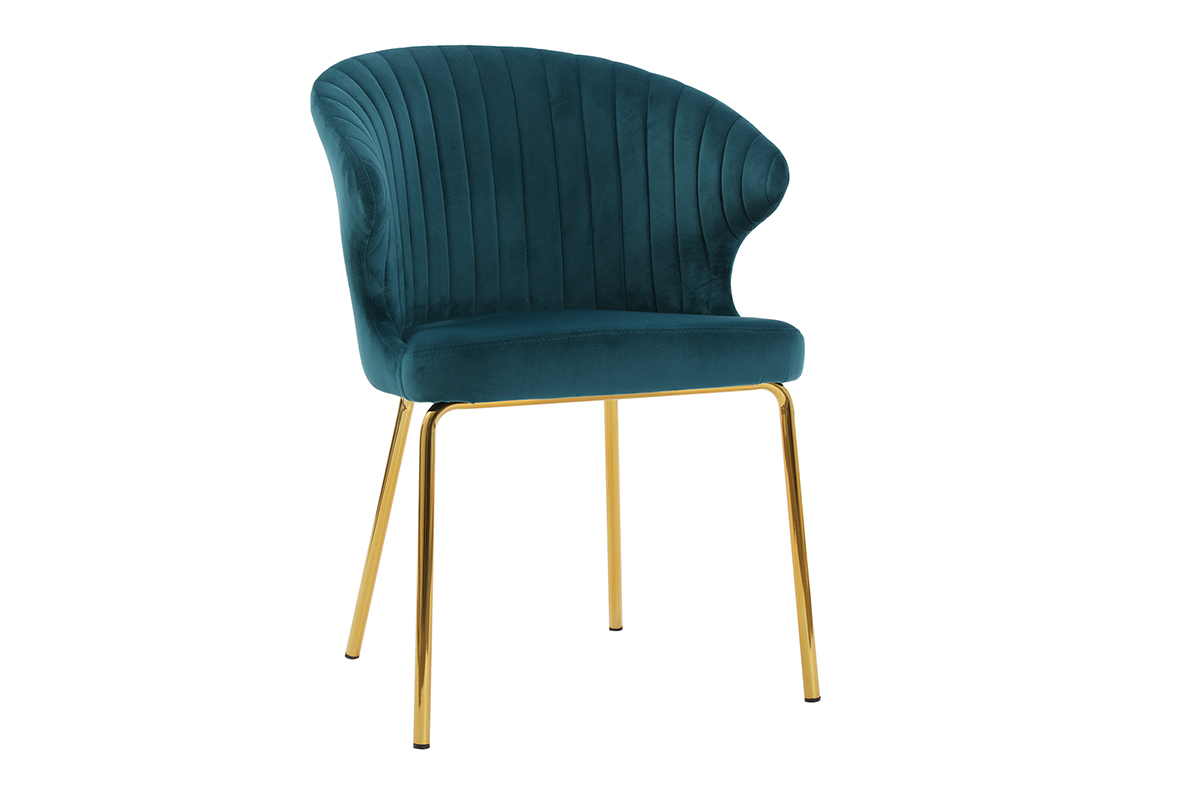 Chaise design en velours bleu p�trole et m�tal dor� REQUIEM