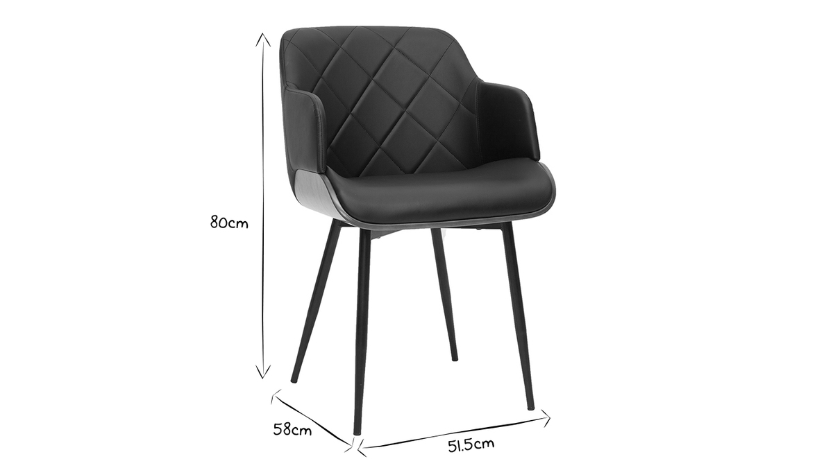 Chaise design noir, bois fonc et mtal LUCIEN