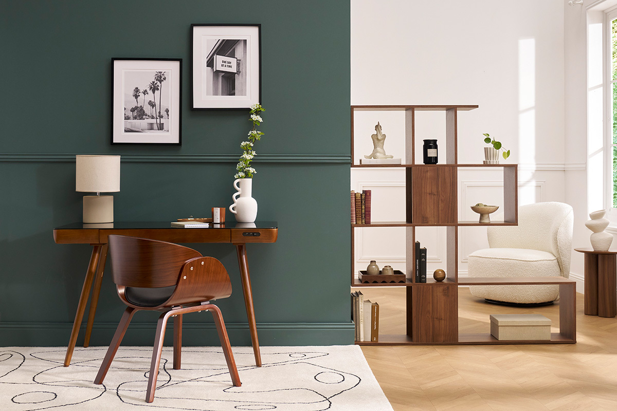 Chaise design noir et bois fonc noyer BENT