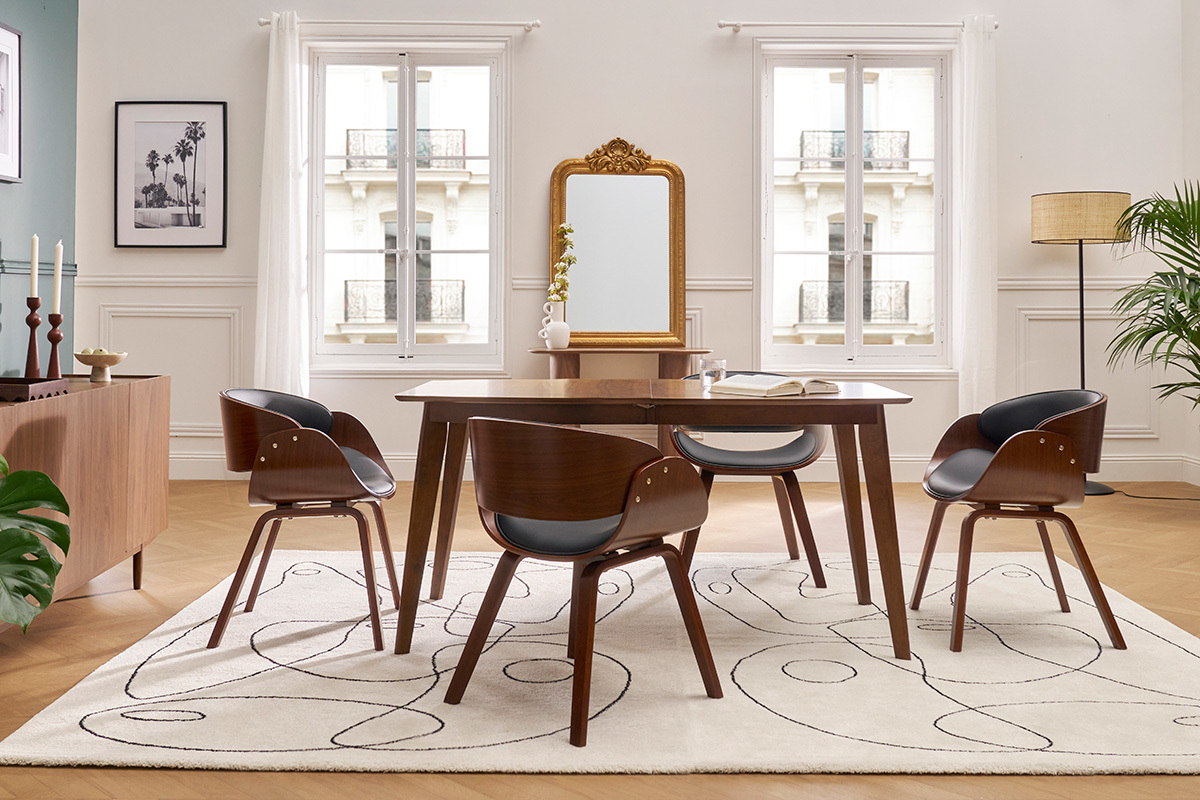 Chaise design noir et bois fonc noyer BENT