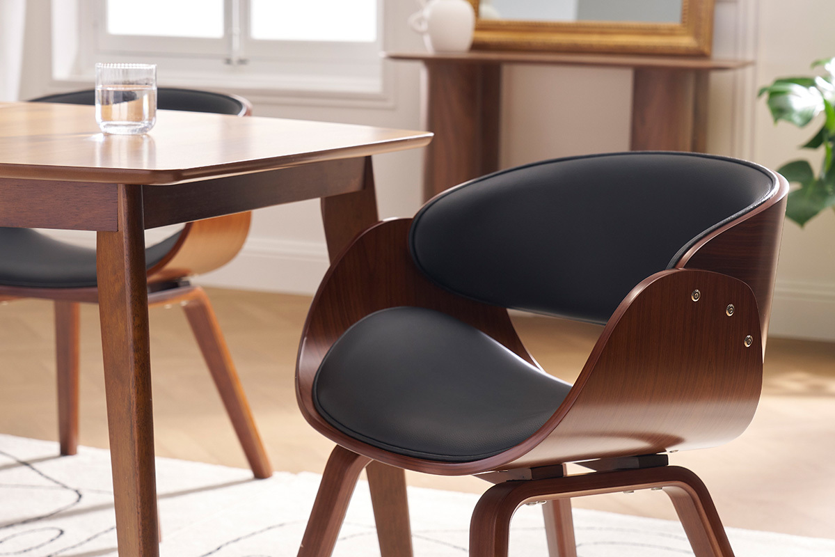 Chaise design noir et bois fonc noyer BENT