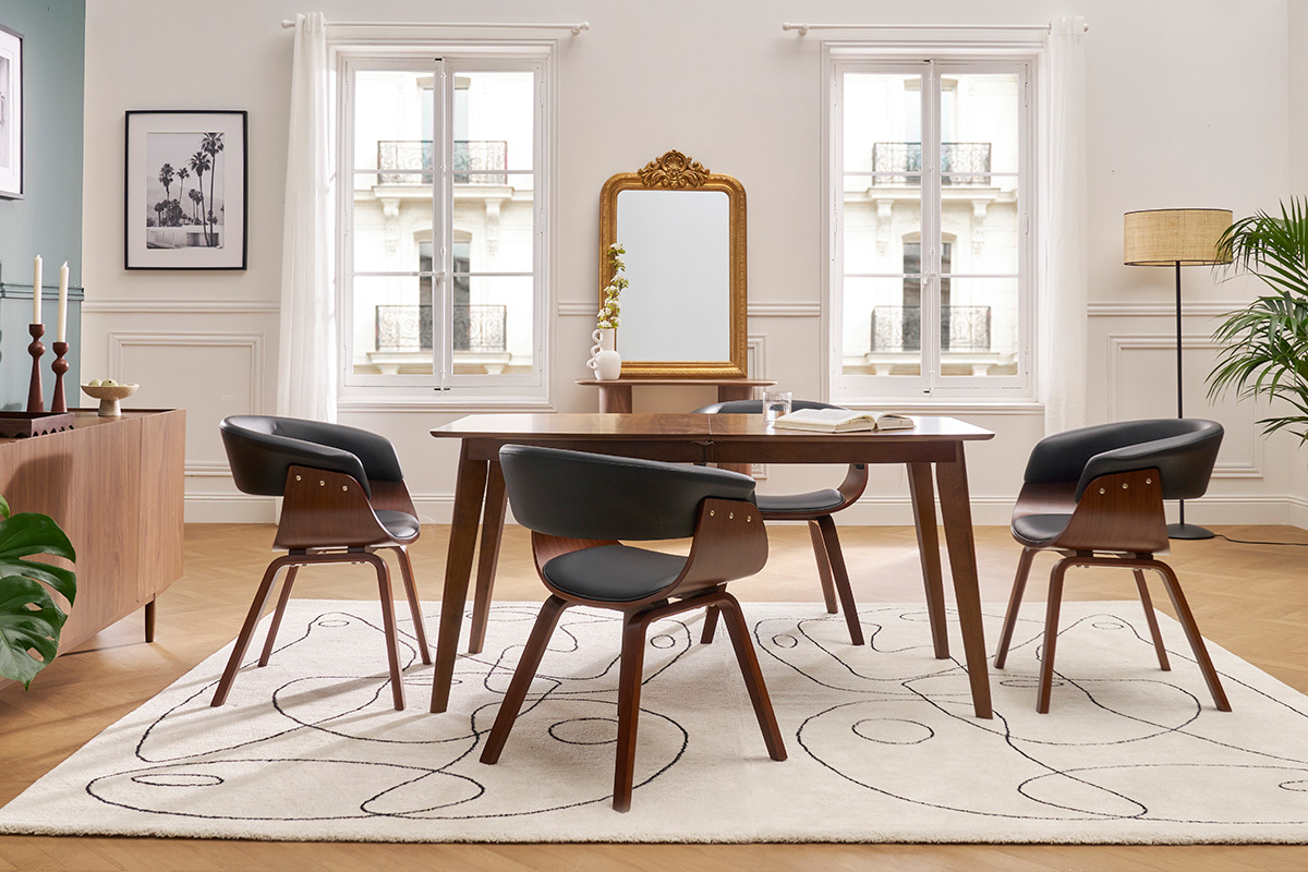 Chaise design noir et bois fonc noyer OKTAV