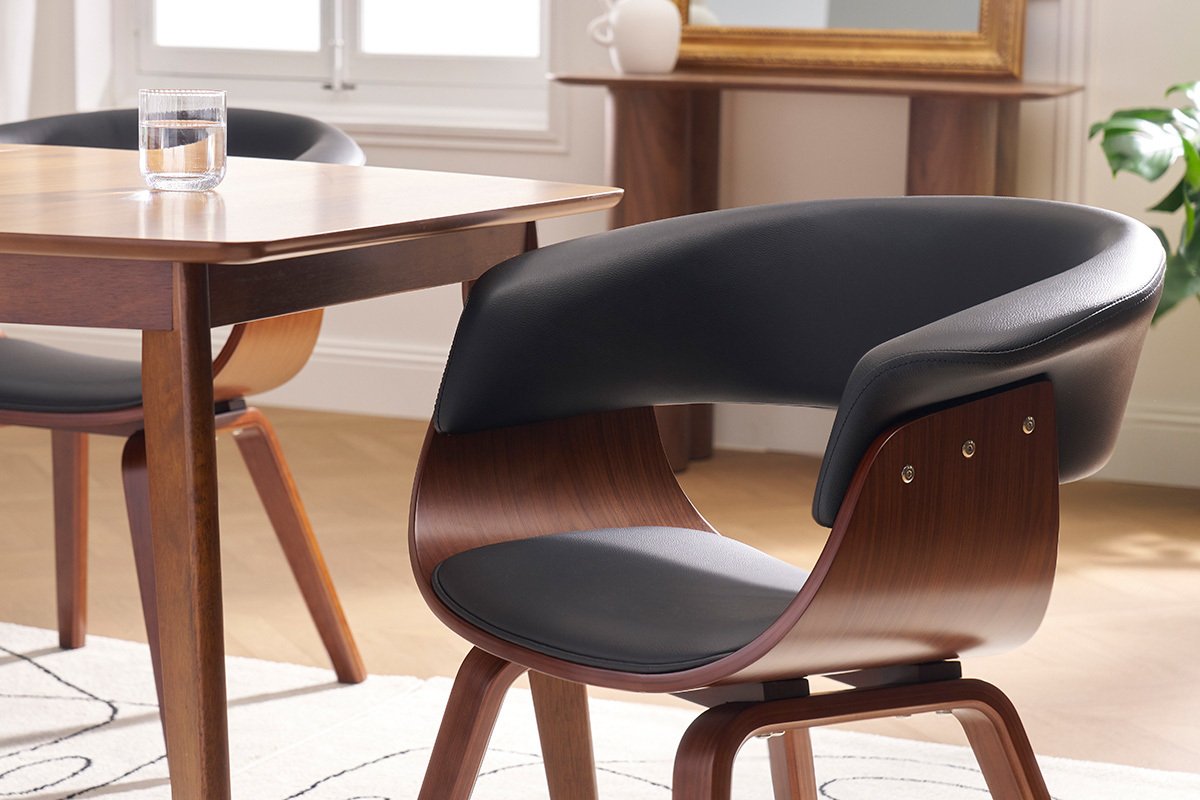 Chaise design noir et bois fonc noyer OKTAV