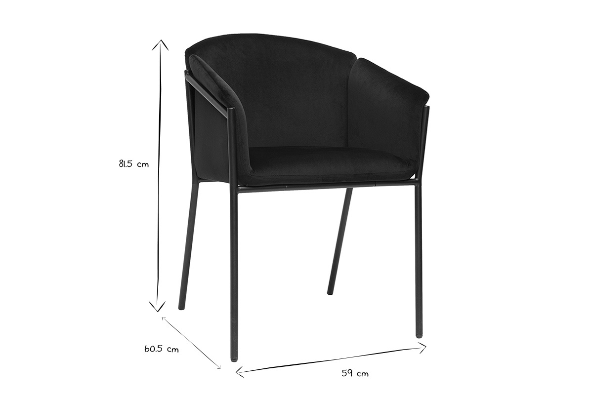 Chaise design noire en tissu velours et mtal BRIANE