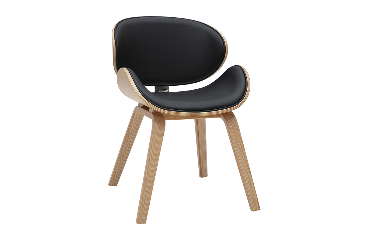 Chaise design noire et bois clair WALNUT