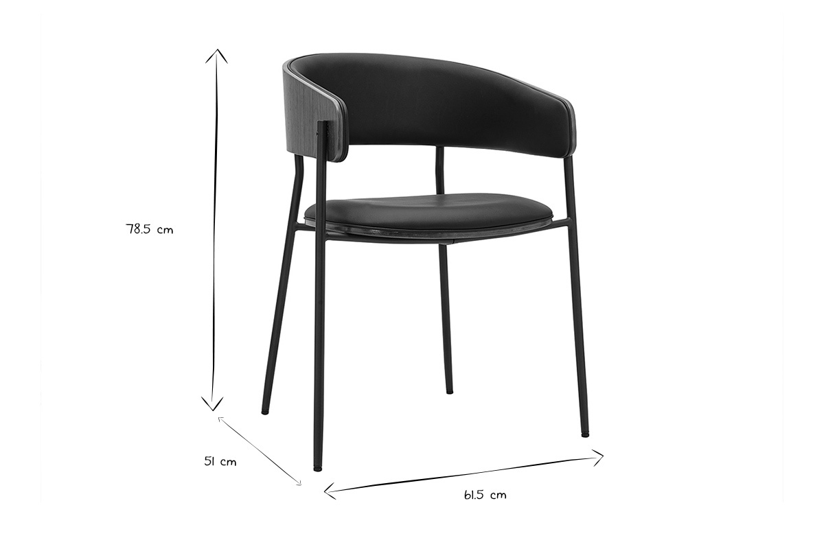 Chaise design noire et bois fonc� noyer DANTE