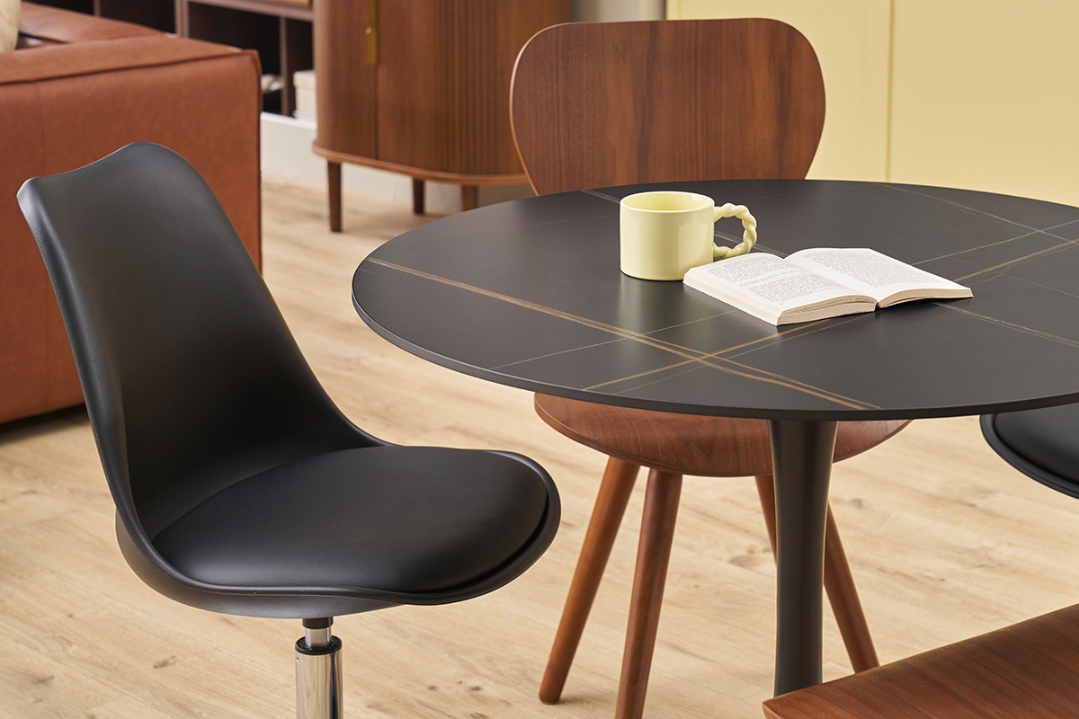 Chaise design pivotante noire et m�tal chrom� STEEVY V2