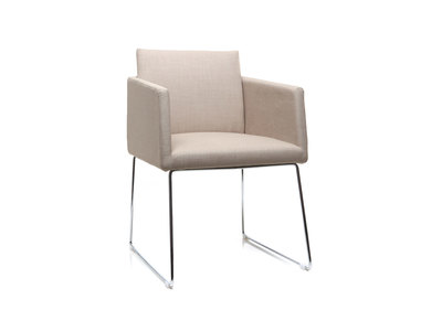 Chaise design polyester naturel et acier chrom&eacute; NEORA