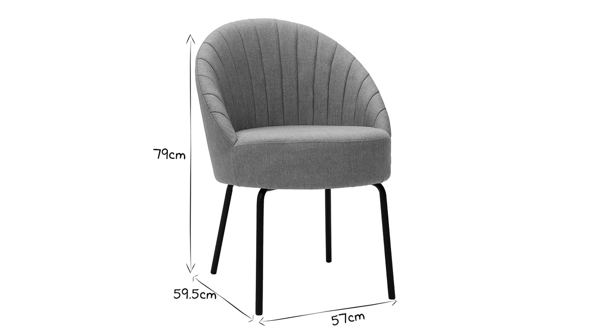 Chaise design tissu gris et mtal noir IZAAC