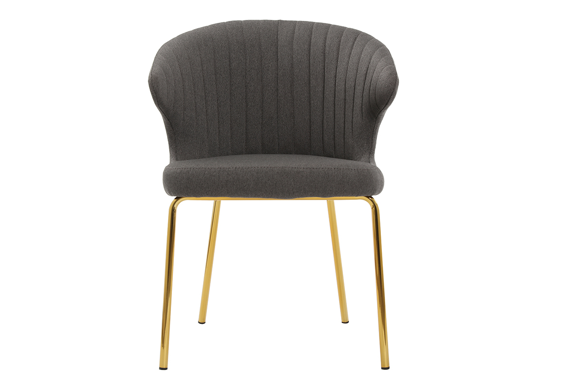 Chaise design tissu gris fonc� pieds m�tal dor� REQUIEM