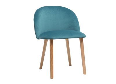 Chaise design velours bleu canard et bois CELESTE