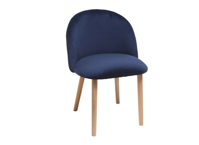 Chaise design velours bleu nuit et bois CELESTE