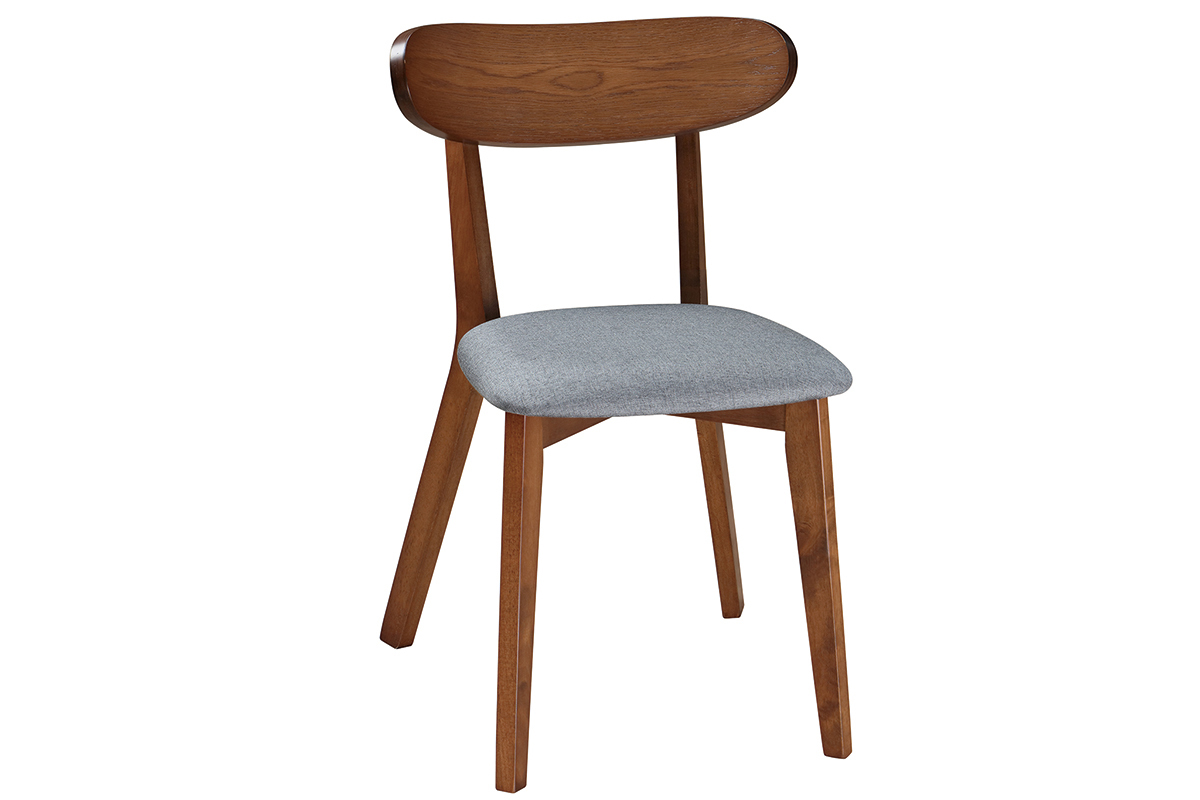 Chaise design vintage grise et pieds noyer (lot de 2) MARIK