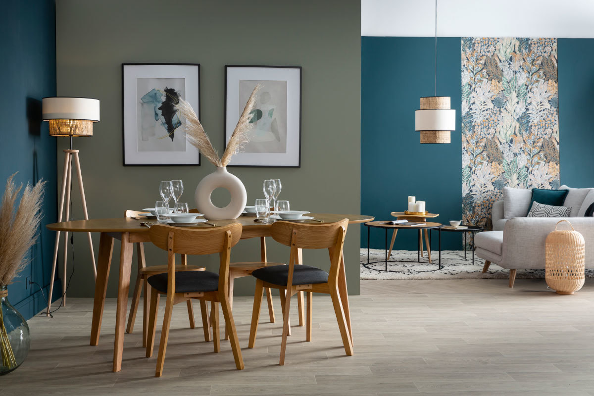 Chaise design vintage grise et pieds noyer (lot de 2) MARIK