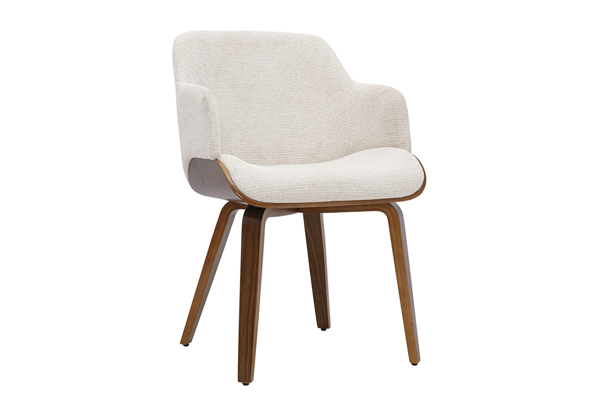 Chaise en tissu chenille beige et bois fonc� EARL