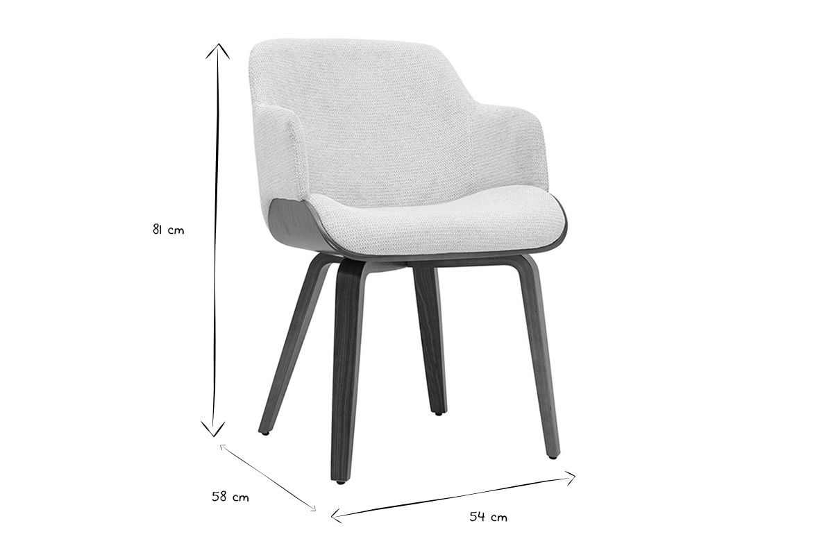 Chaise en tissu chenille beige et bois fonc� EARL