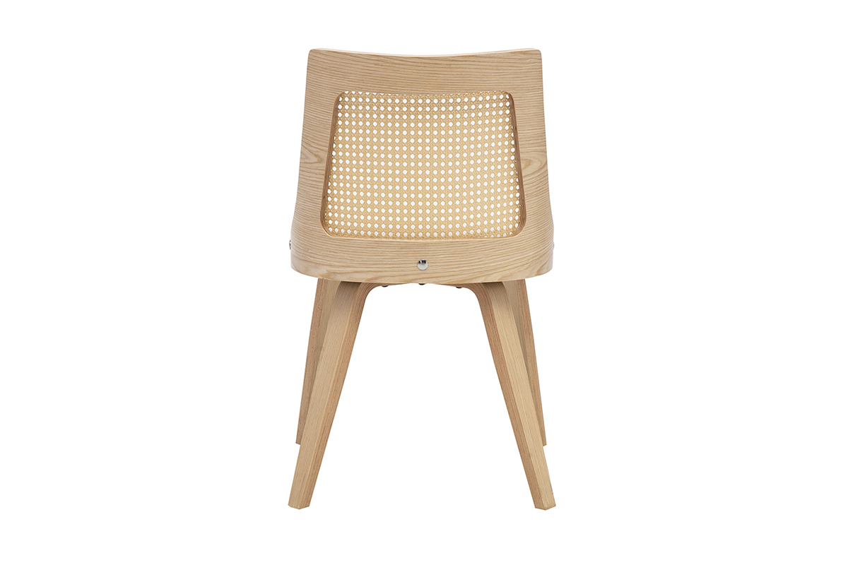 Chaise en tissu effet velours textur� beige, bois clair et cannage rotin GARBO