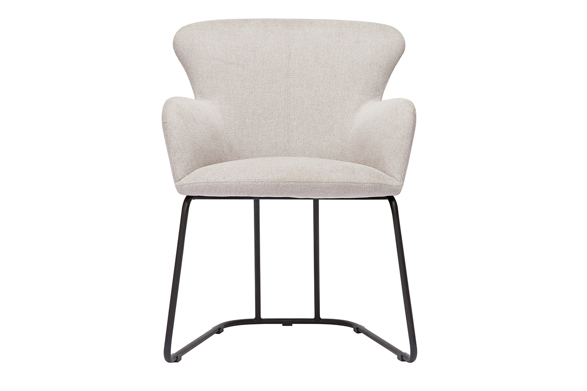 Chaise en tissu effet velours textur beige et mtal noir BRITT