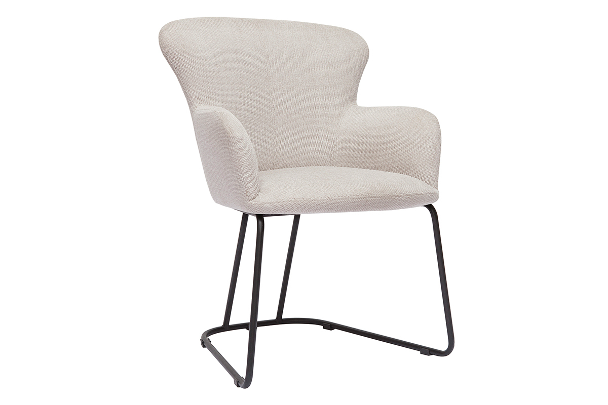 Chaise en tissu effet velours textur beige et mtal noir BRITT
