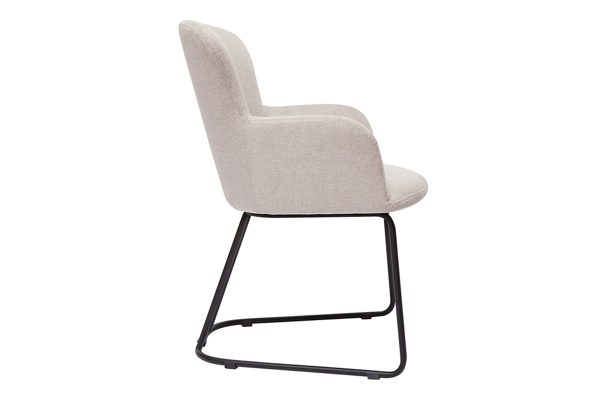 Chaise en tissu effet velours textur beige et mtal noir BRITT