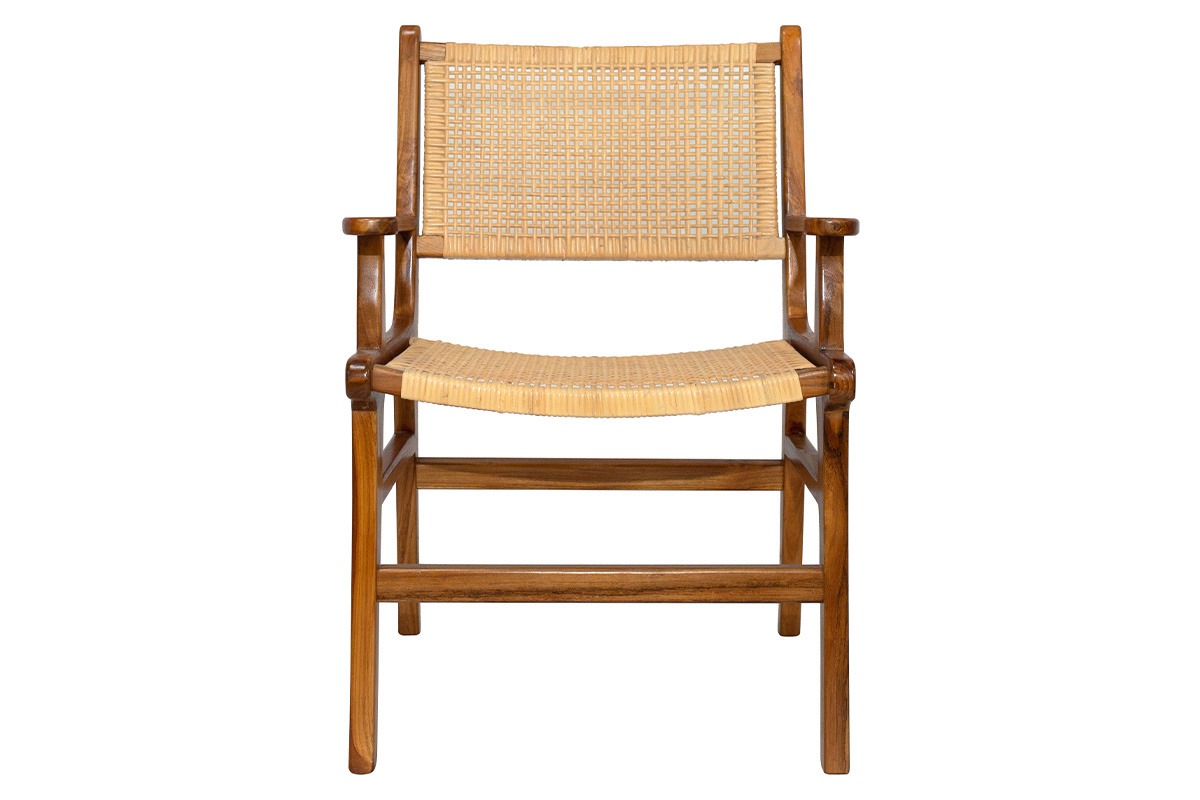 Chaise ethnique en bois teck massif et cannage rotin GAWA
