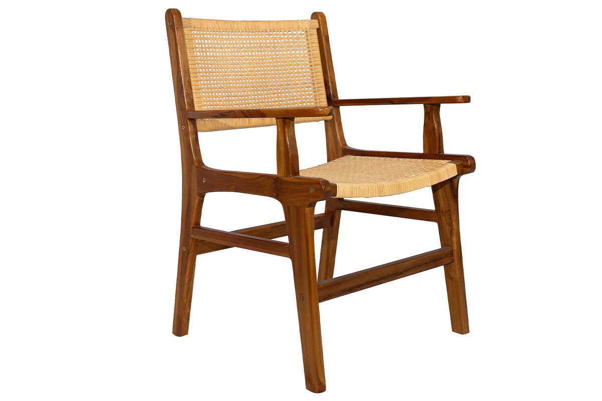 Chaise ethnique en bois teck massif et cannage rotin GAWA