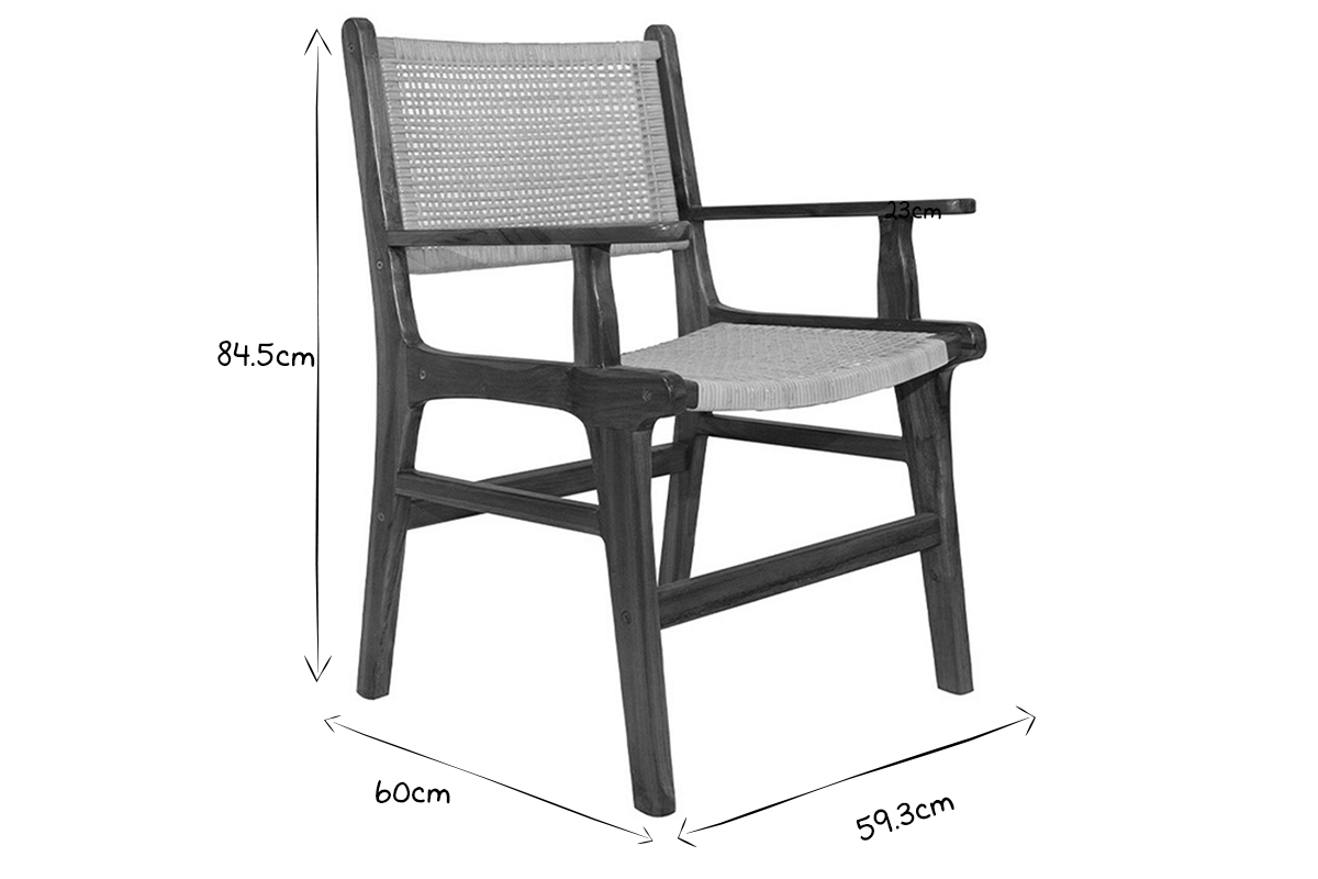 Chaise ethnique en bois teck massif et cannage rotin GAWA