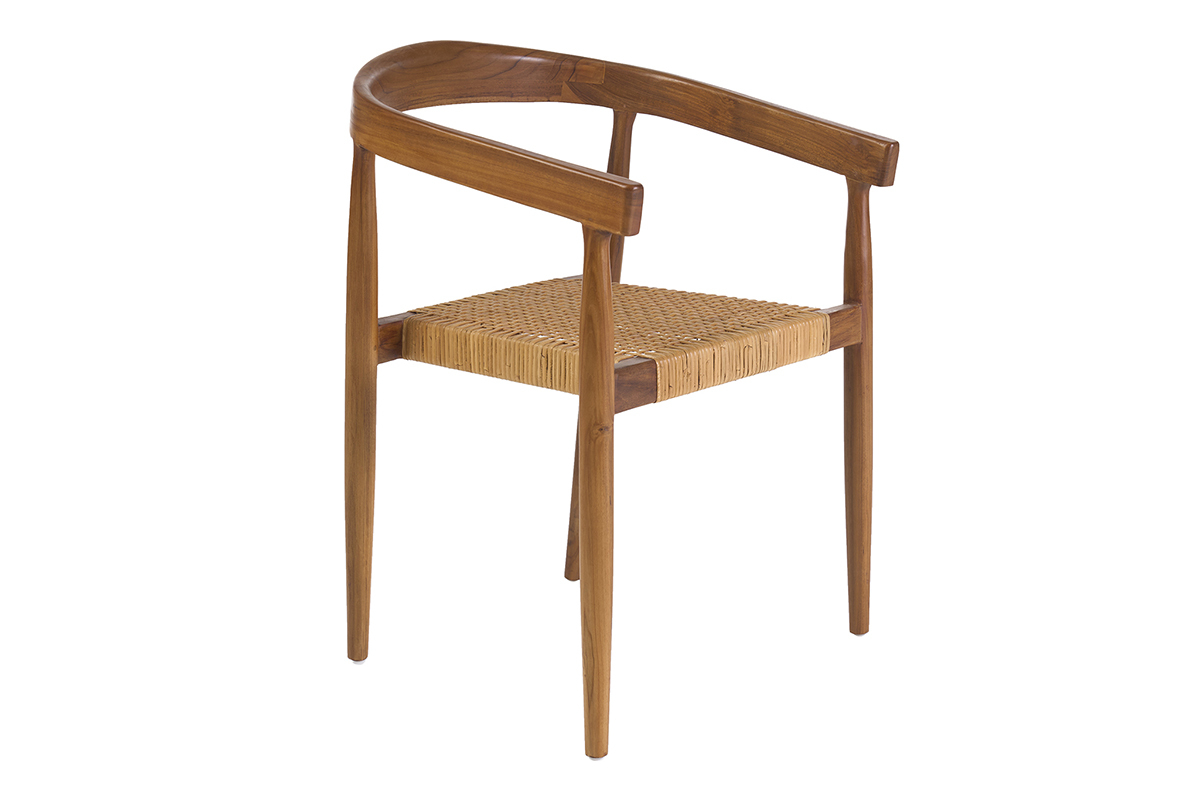 Chaise ethnique en bois teck massif et cannage rotin NEGARA