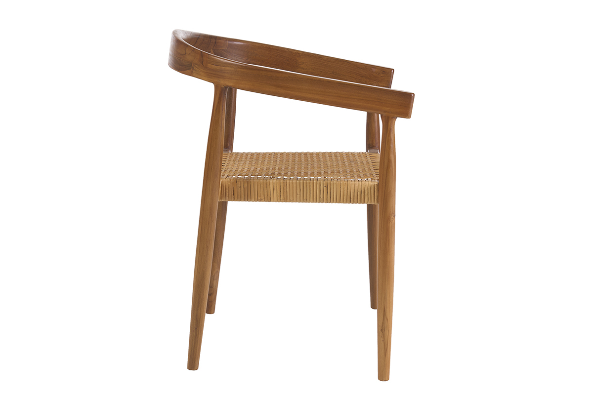 Chaise ethnique en bois teck massif et cannage rotin NEGARA