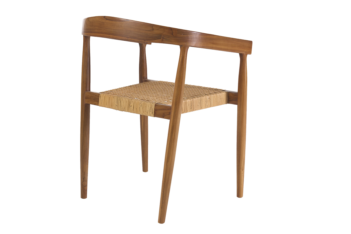 Chaise ethnique en bois teck massif et cannage rotin NEGARA