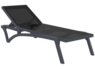 Chaise longue ajustable noire &agrave; roulettes CORAIL