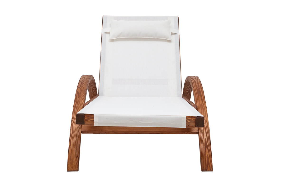 Chaise longue bain de soleil multiposition blanc et bois PIANA