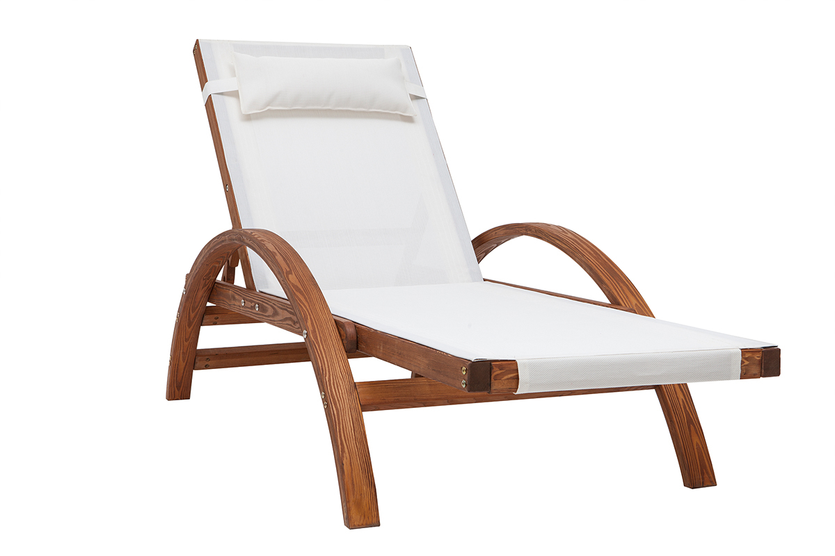 Chaise longue bain de soleil multiposition blanc et bois PIANA