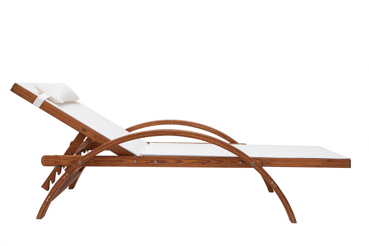 Chaise longue bain de soleil multiposition blanc et bois PIANA