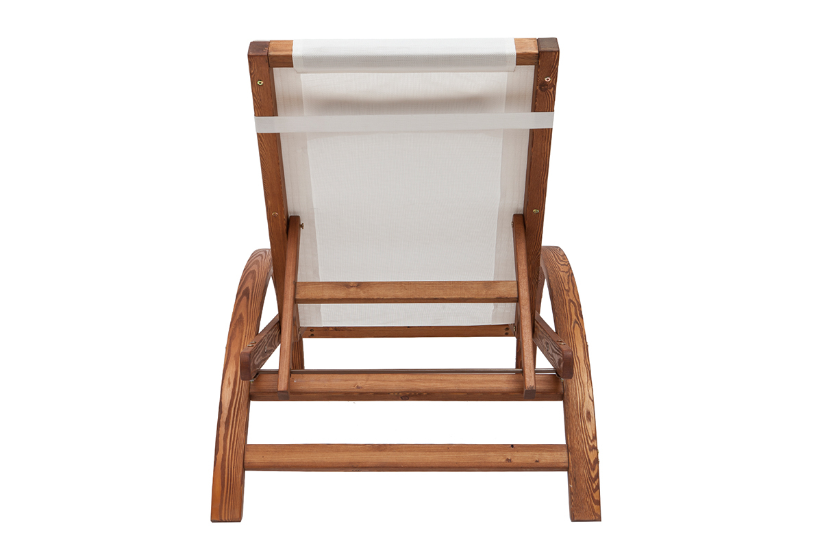 Chaise longue bain de soleil multiposition blanc et bois PIANA