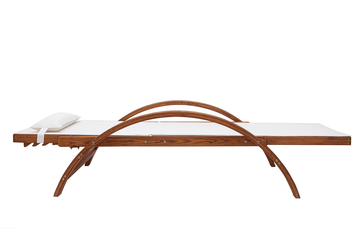 Chaise longue bain de soleil multiposition blanc et bois PIANA
