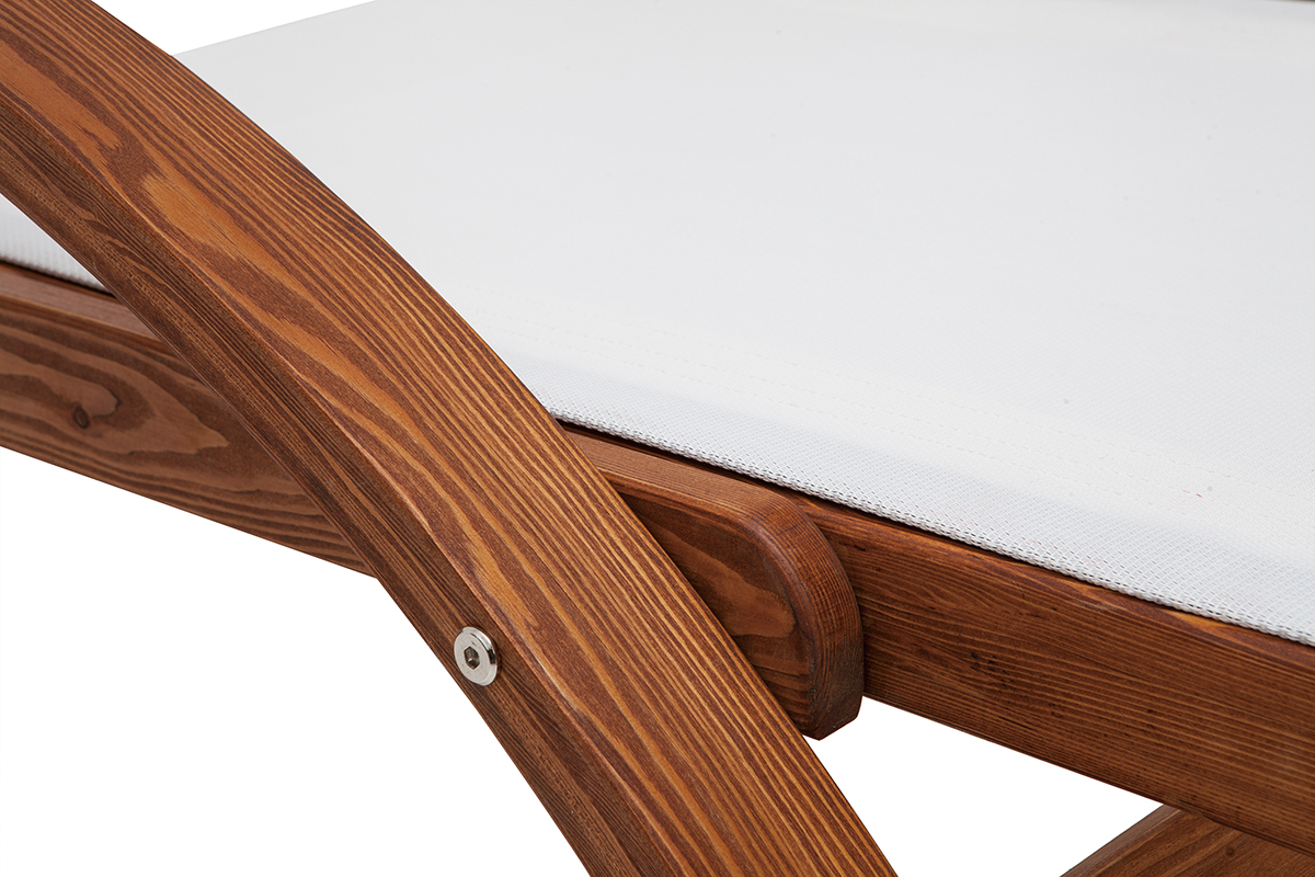 Chaise longue bain de soleil multiposition blanc et bois PIANA